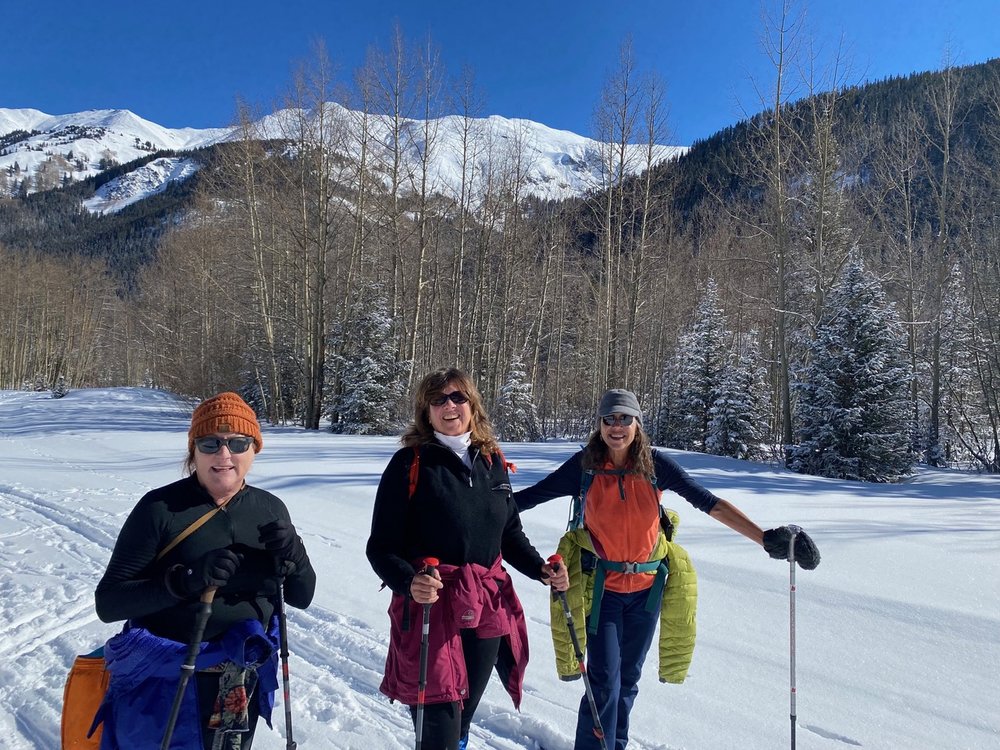 After skijoring, Alpenglowers enjoy nordic skiing at Ironton above Ouray.