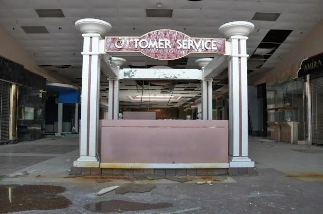 From Seth Lawless's "Black Friday: The Collapse of the American Mall", the former customer service kiosk at the Randall Park Mall in Ohio