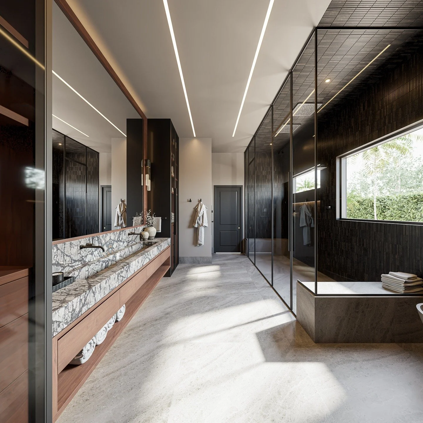 Check out this MASSIVE fully custom primary bathroom designed by the talented team at @nicolewhitedesignsinteriors 

#bathroomdesign #Luxury #inspiredbathroom #Spa #interiordesign #Rendering #noai