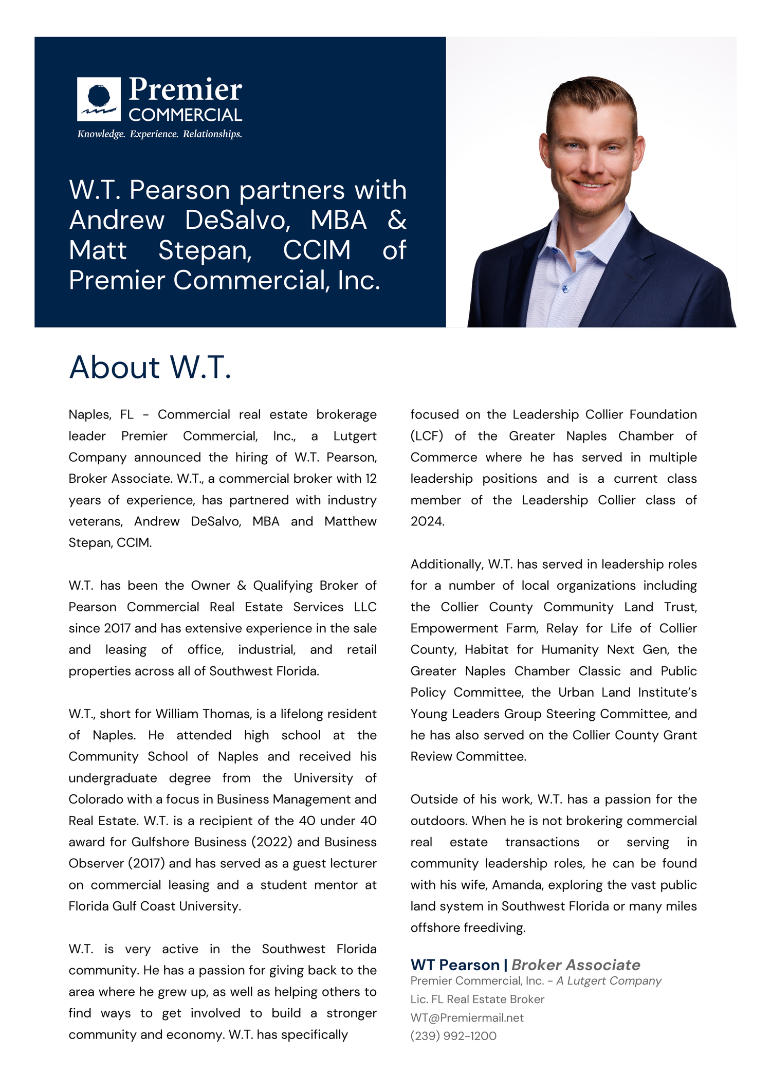 SPECIAL ANNOUNCEMENT... — Pearson Commercial Real Estate Services LLC