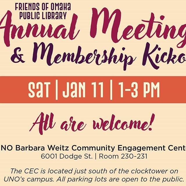 We're so excited to welcome @omahaworldherald columnist Erin Grace as our guest speaker for the 2020 annual meeting this Saturday, Jan. 11, 1-3 pm, at UNO's Barbara Weitz Community Engagement Center. The event is free and open to the public. There wi
