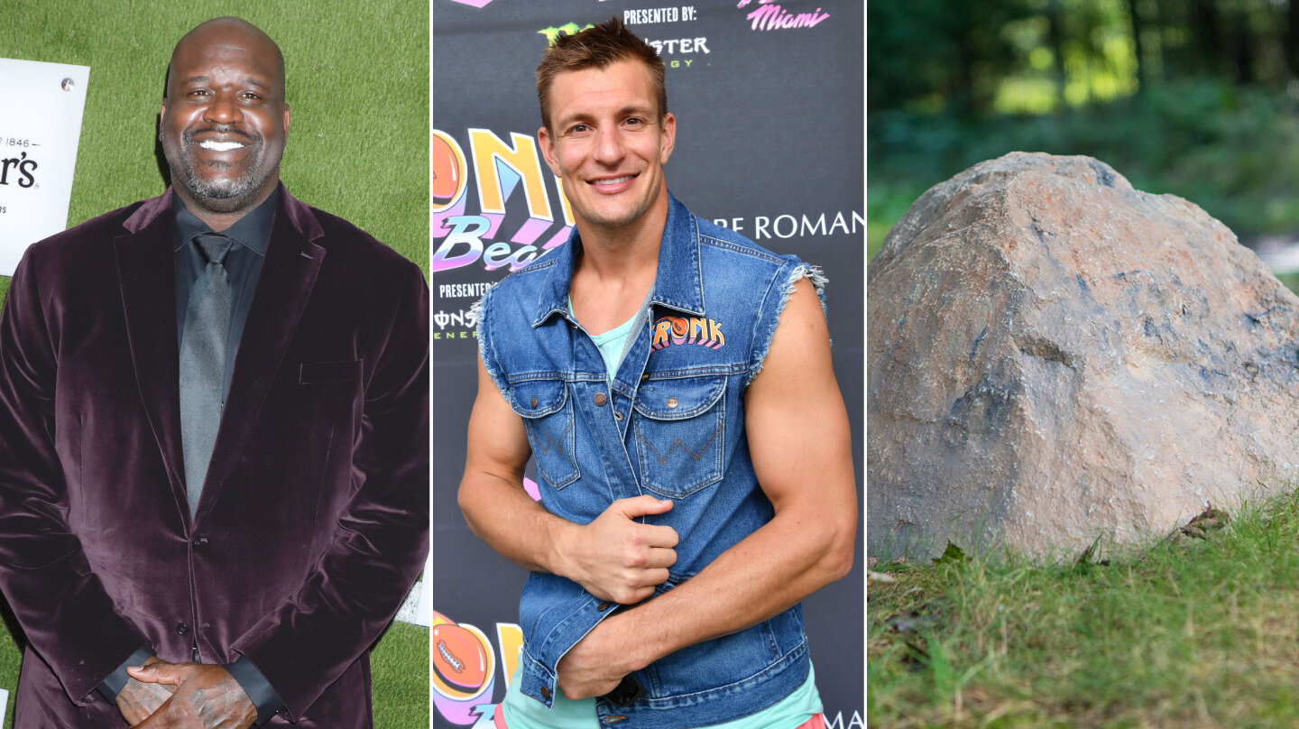 Shaq And Gronk Team Up To Lift Really Big Rock.