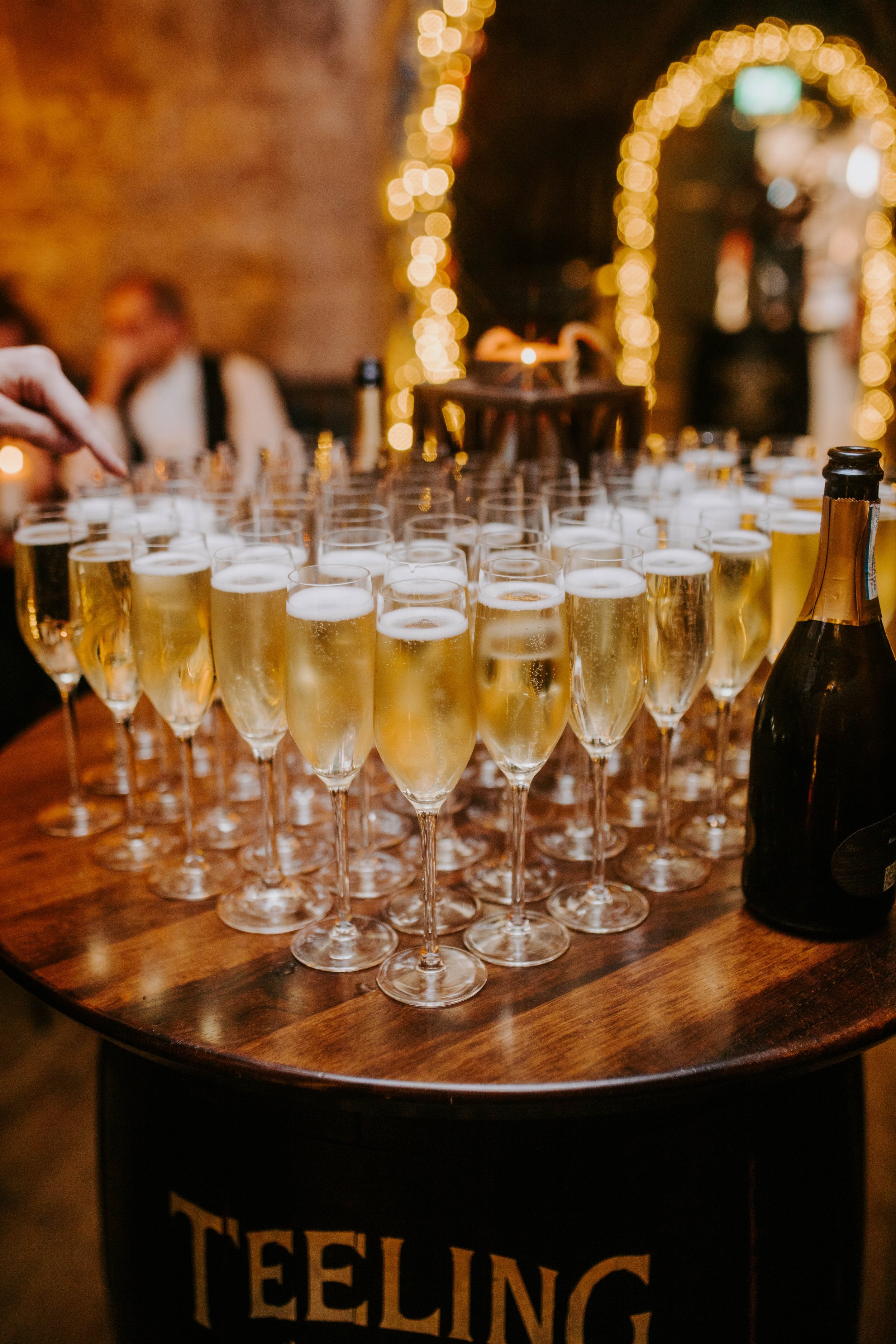 Glasses of sparkling wine prepared for New Year's Eve in Dublin 
