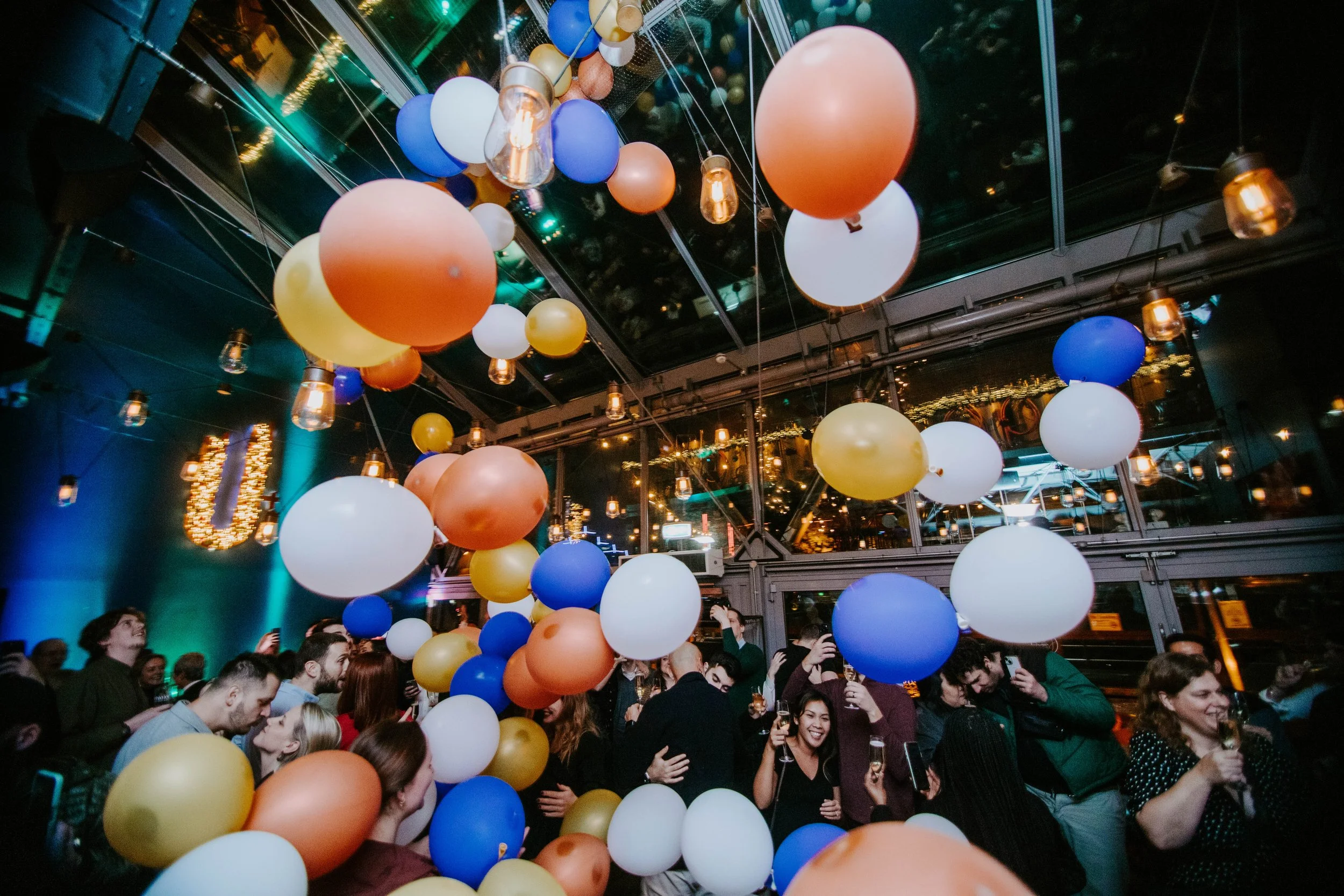 Midnight ballon drop at Urban Brewing New Year's Eve celebration 