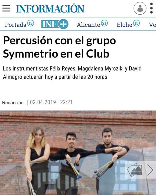 Nice little surprise!! Some local news articles written and advertising about our concerts in Alicante 😊👏 Links shared below! 
https://www.diarioinformacion.com/cultura/2019/04/03/percusion-grupo-symmetrio-club/2134871.html

https://torreviejaradio