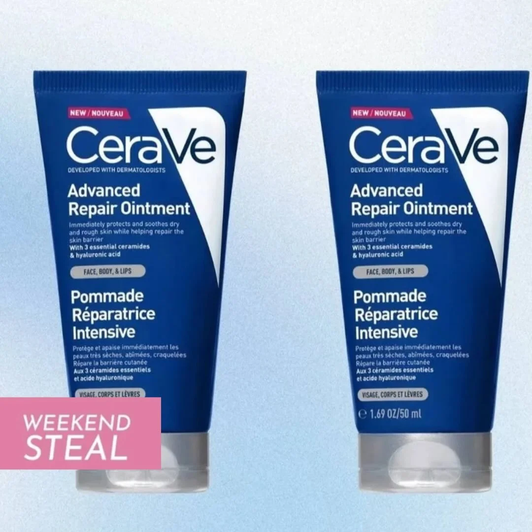 Beauty Bible Weekend Steal: @cerave Advanced Repair Ointment 💙

Dry, cracked skin? The big guns are here.
For all those nooks, crannies and ouch-level dry patches - this ointment goes the distance when it comes to sealing, soothing and protecting.

