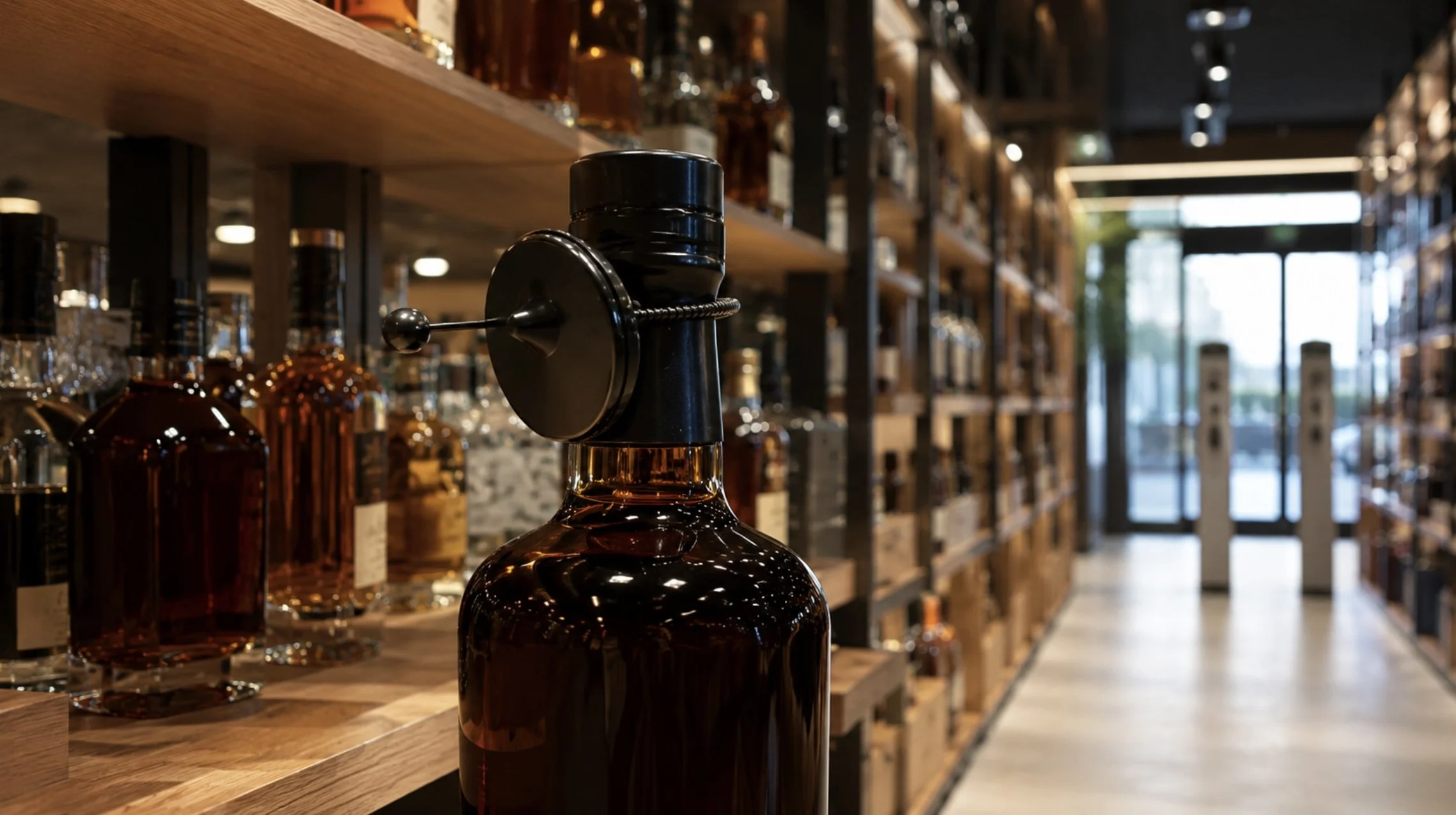 Bottle with security tag on it