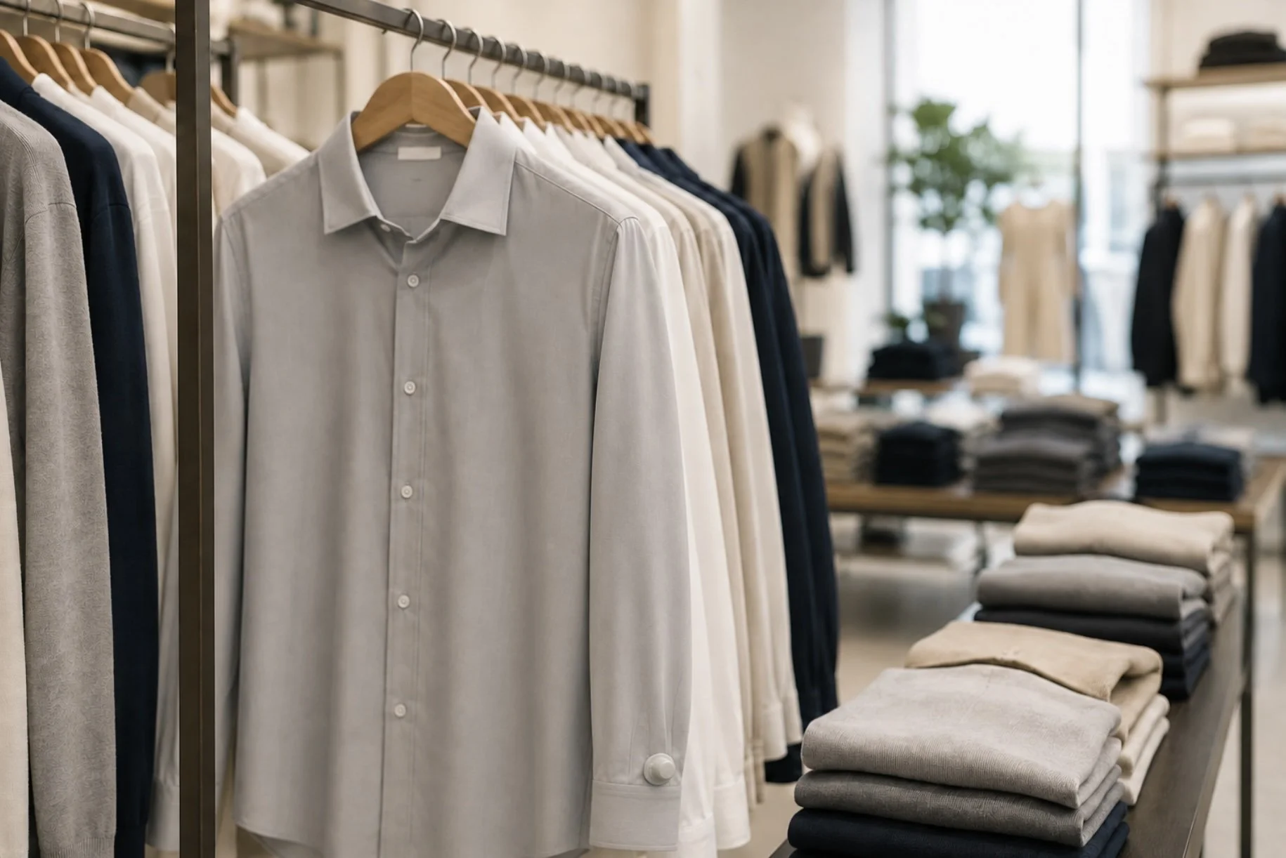 rack of shirts in retail store with security tags on it