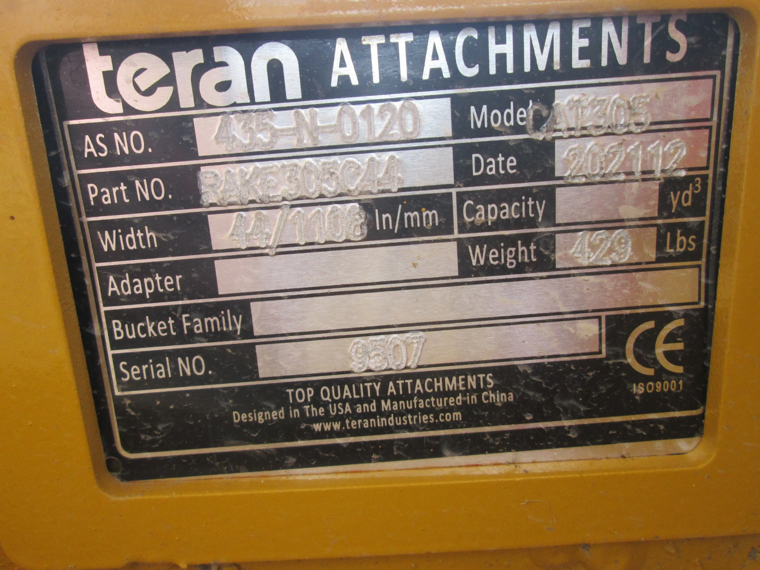 9507 44" NEW EMAQ Root Rake for CAT 305 REGULAR PRICE 4,198.95