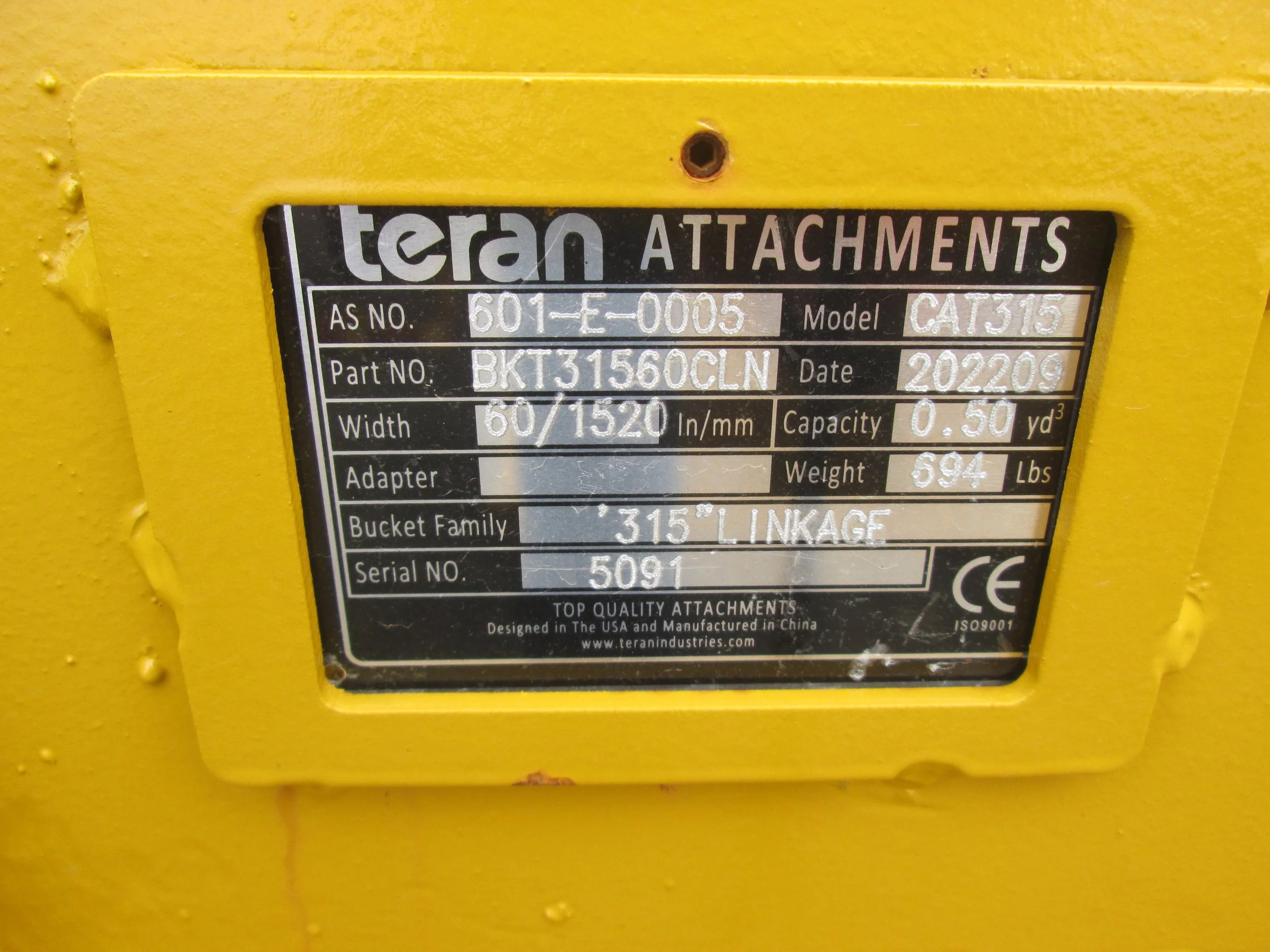  5091 60 NEW TERAN DITCHING BUCKET CAT 315 Carroll Equipment CNY