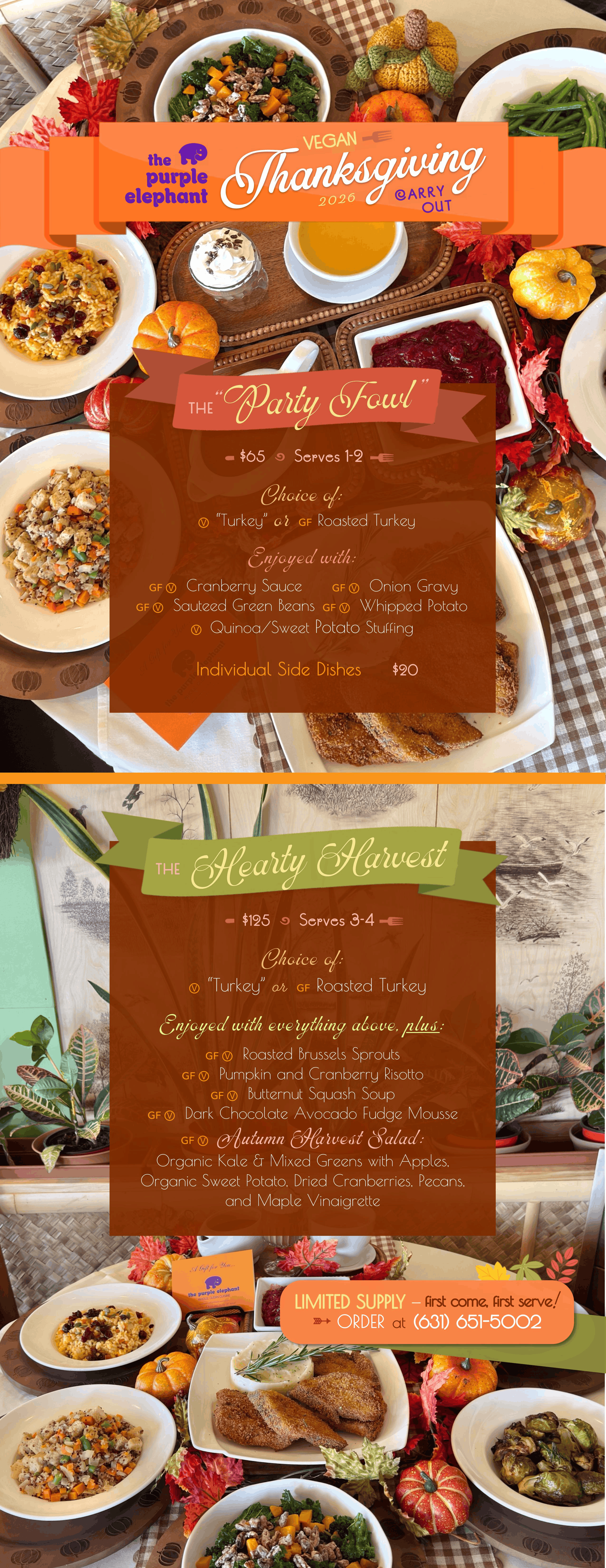 The Purple Elephant 2026 Vegan Thanksgiving Carryout Menu