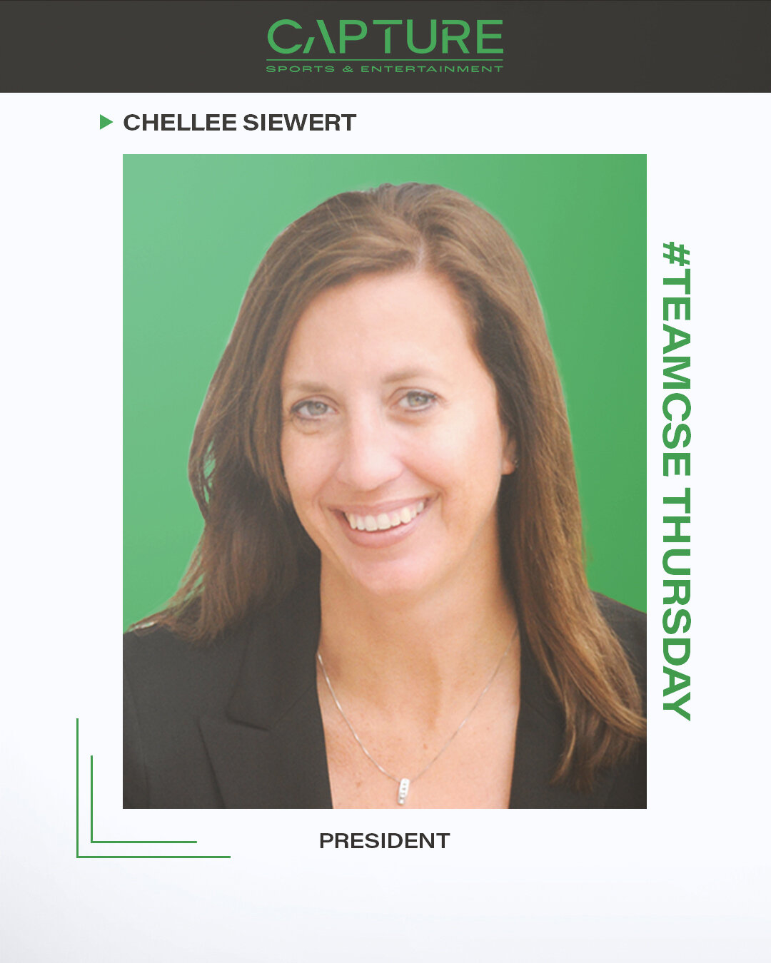 Our next member of #TeamCSE needs no introduction...but we're going to introduce her anyway. Chellee is the President of Capture and has extensive experience in branding, events and public relations for high level athletes or their foundations. 💚💪
