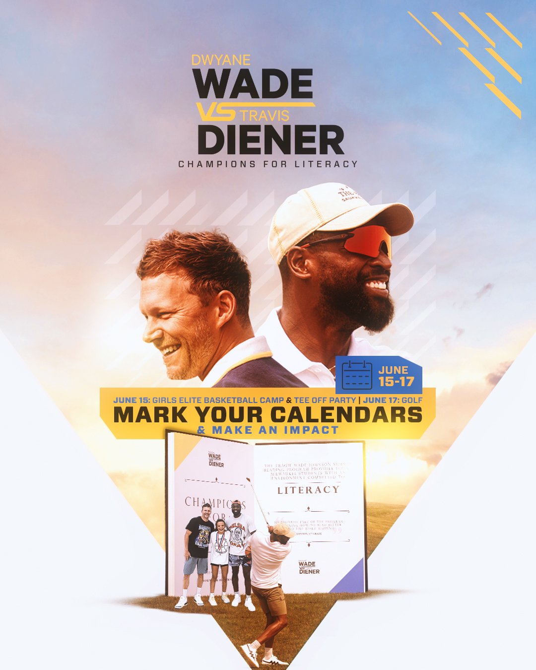 Wade vs. Diener is BACK this June! Dwyane Wade and Travis Diener compete against each other in basketball, golf and more to raise funds for local youth literacy programs. 📚💪 

Don&rsquo;t miss this opportunity to join these NBA stars as they give b