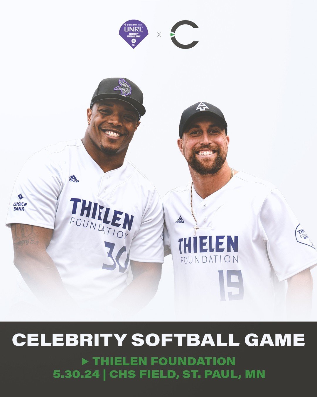 The @unrlco Celebrity Softball Game, presented by @choicebank, hosted by @vikings fullback @cjham_93 for the Thielen Foundation is BACK! 

#TeamCSE is so excited to help with this fun-filled event again. Learn more at @thielenfoundation 💚