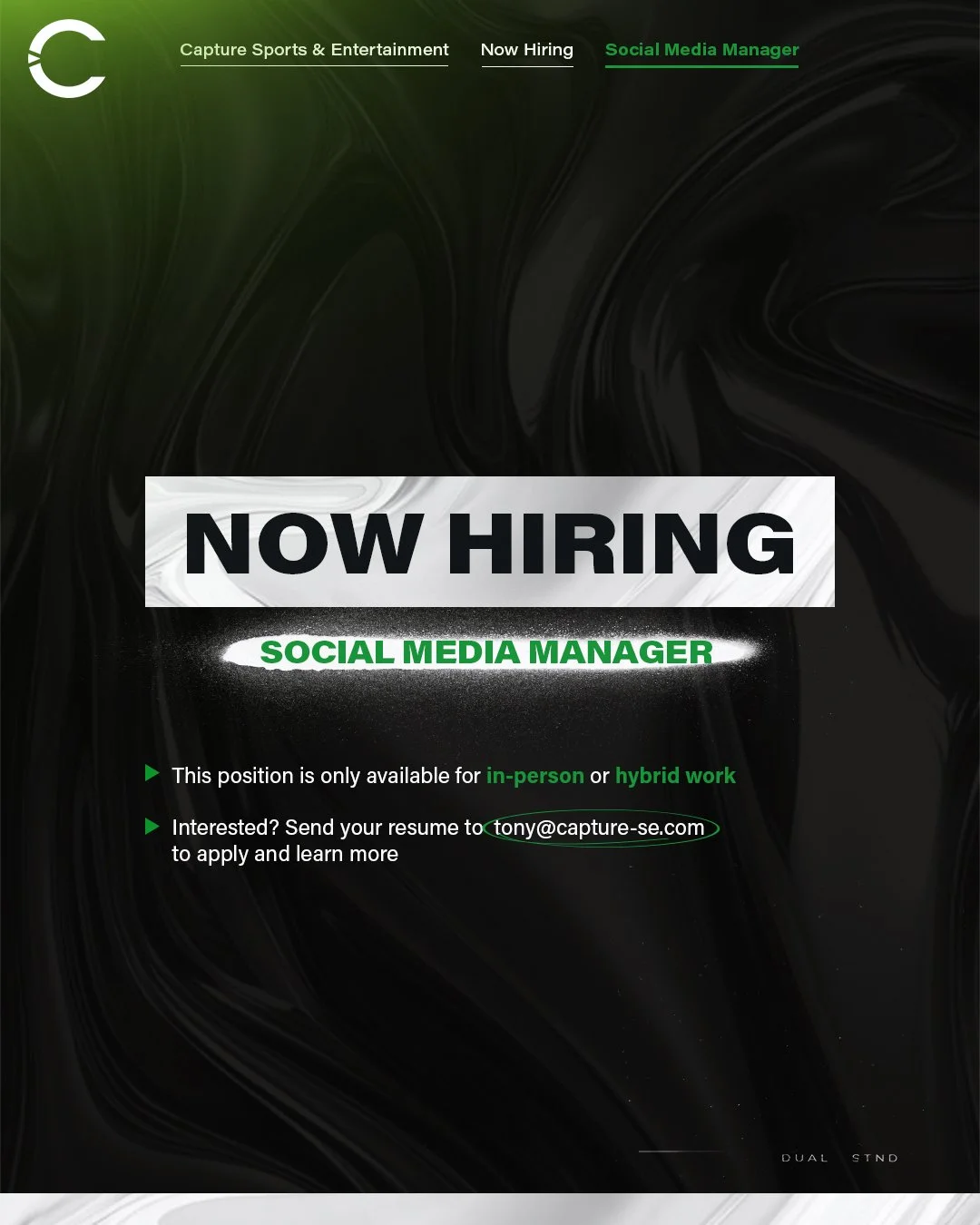 Capture Sports &amp; Entertainment is seeking a Social Media Manager to join our team!

This role will support the execution of creative, data-driven social strategies across a diverse portfolio of clients in sports and entertainment.

📍 Located in 