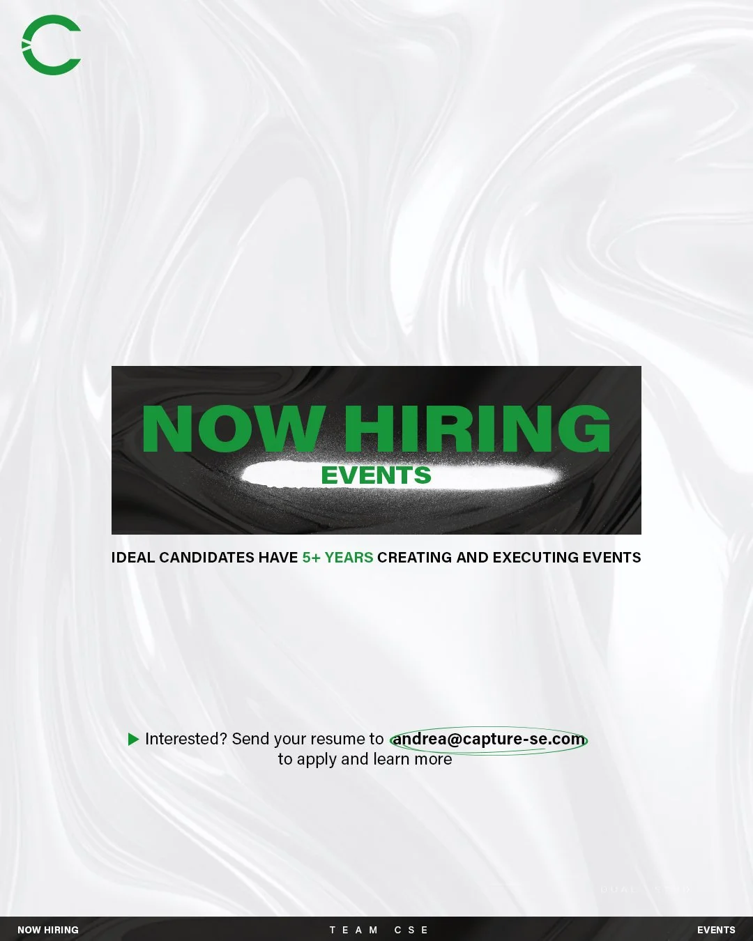 Capture Sports &amp; Entertainment is hiring! 

We are seeking a dedicated events leader to power our next stage of growth. 

📍 Located in Waukesha, WI (Milwaukee area) 
💻 In-person or hybrid work environment
 
Interested candidates can submit thei