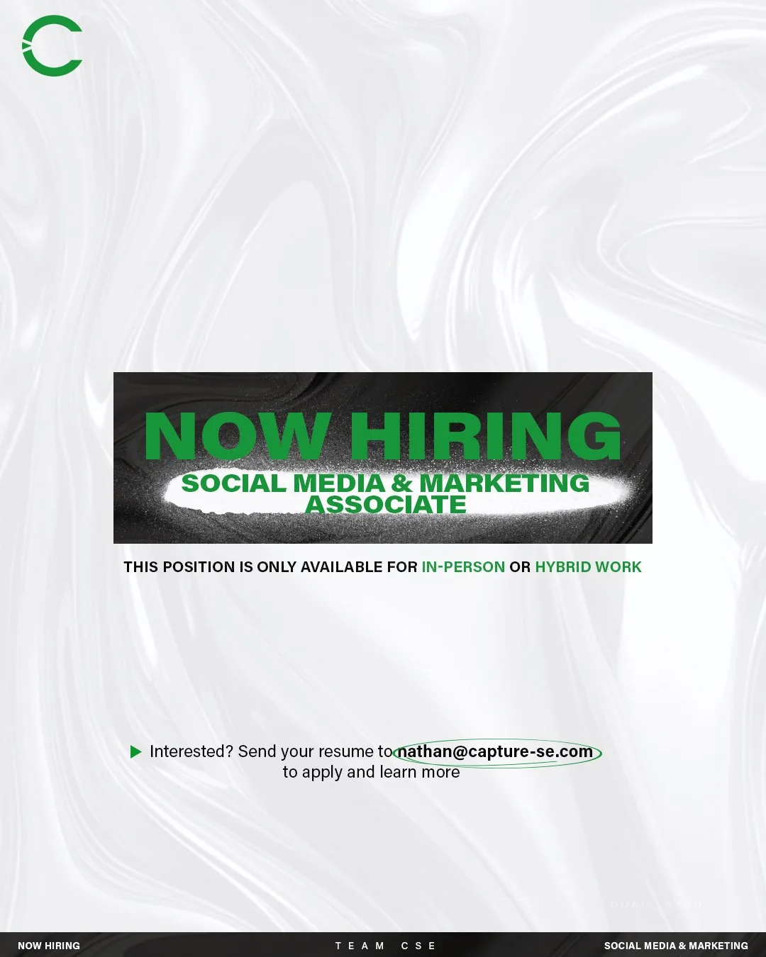 Capture Sports &amp; Entertainment is hiring!

We are seeking a dedicated Social Media &amp; Marketing Associate to power our next stage of growth. #TeamCSE

📍 Located in Waukesha, WI (Milwaukee area)
💻 In-person or hybrid work environment

Interes