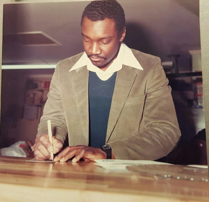 February 21, 1987 owner Daa'ood Amin taking customer orders. Salaam Seafood was only in business 8 months and fish salads were $2.10!!!