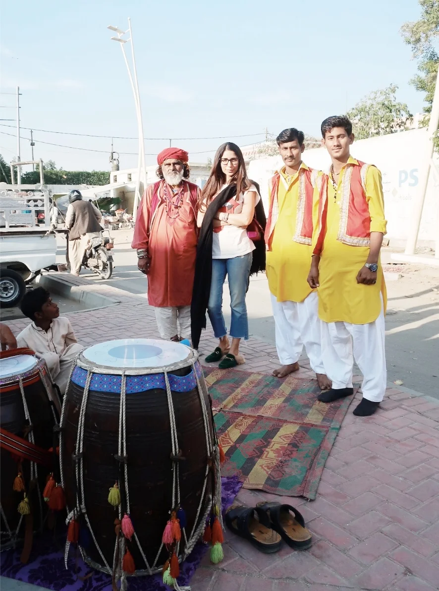 Outside the shrine with the Dhol-Wallas (Drum Players)