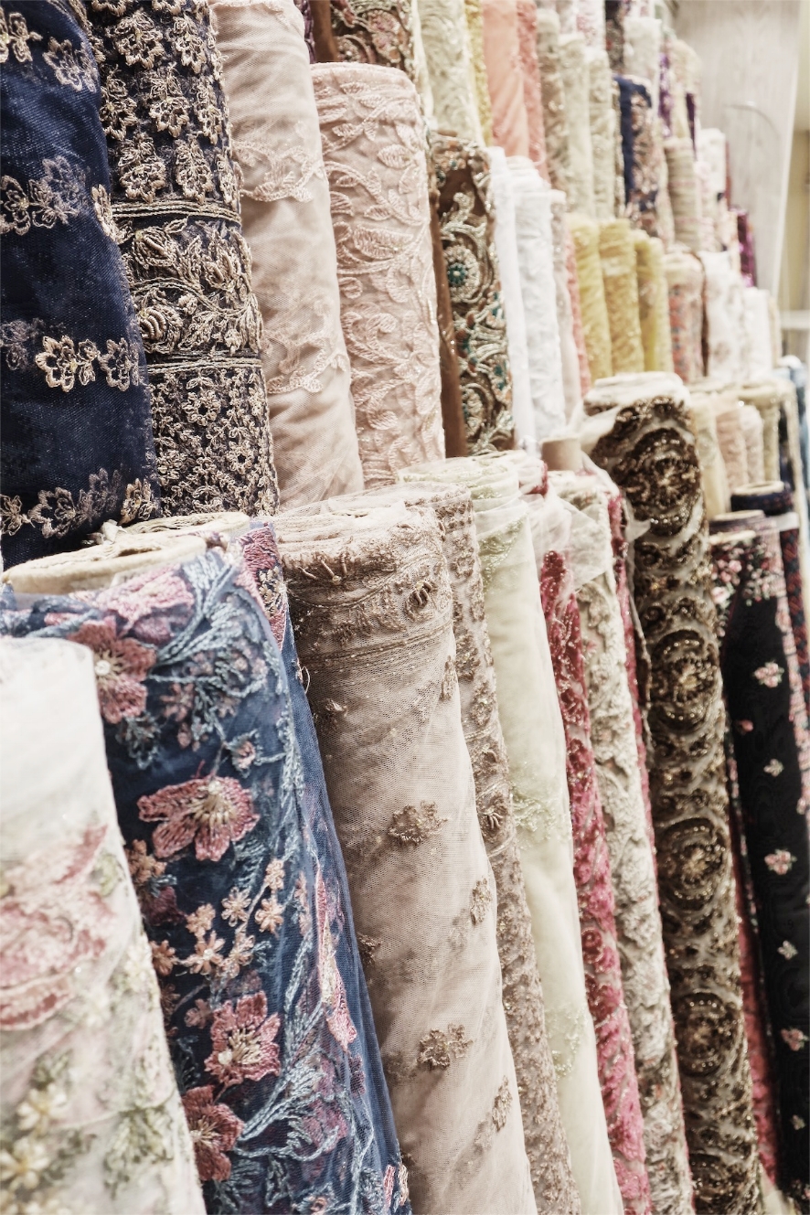 Hand-Woven, Embroidered Chiffon and Silk rolls of fabric at one of the mall shops