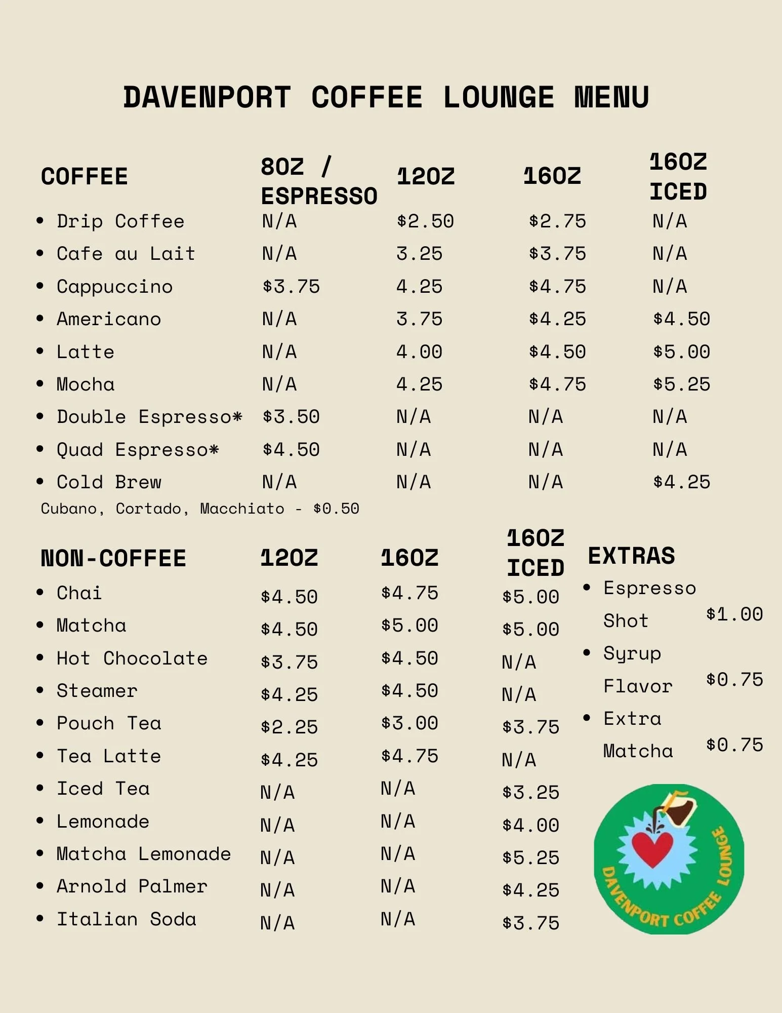 Davenport menu and prices
