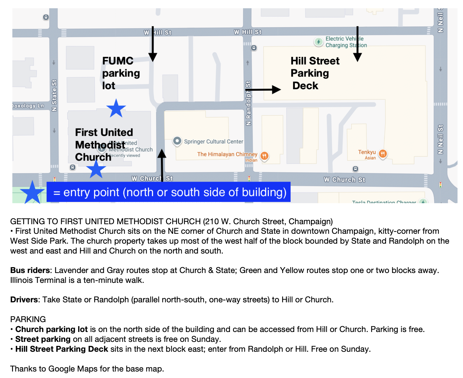 Venue parking and entry points