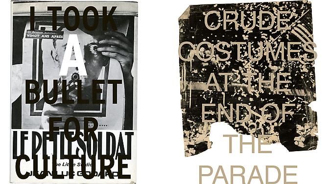  Left  I TOOK A BULLET FOR CULTURE, 2012  Archival inkjet prints on Hahnemule Fine Art photo rag paper, 18 x 15 1⁄2 in.  Right  END OF THE PARADE, 2012  Archival inkjet prints on Hahnemule Fine Art photo rag paper, 36 x 29 in. 