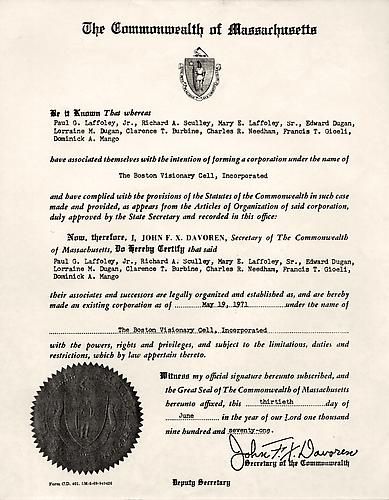 The Commonwealth of Massachusetts Certificate of Incorporation