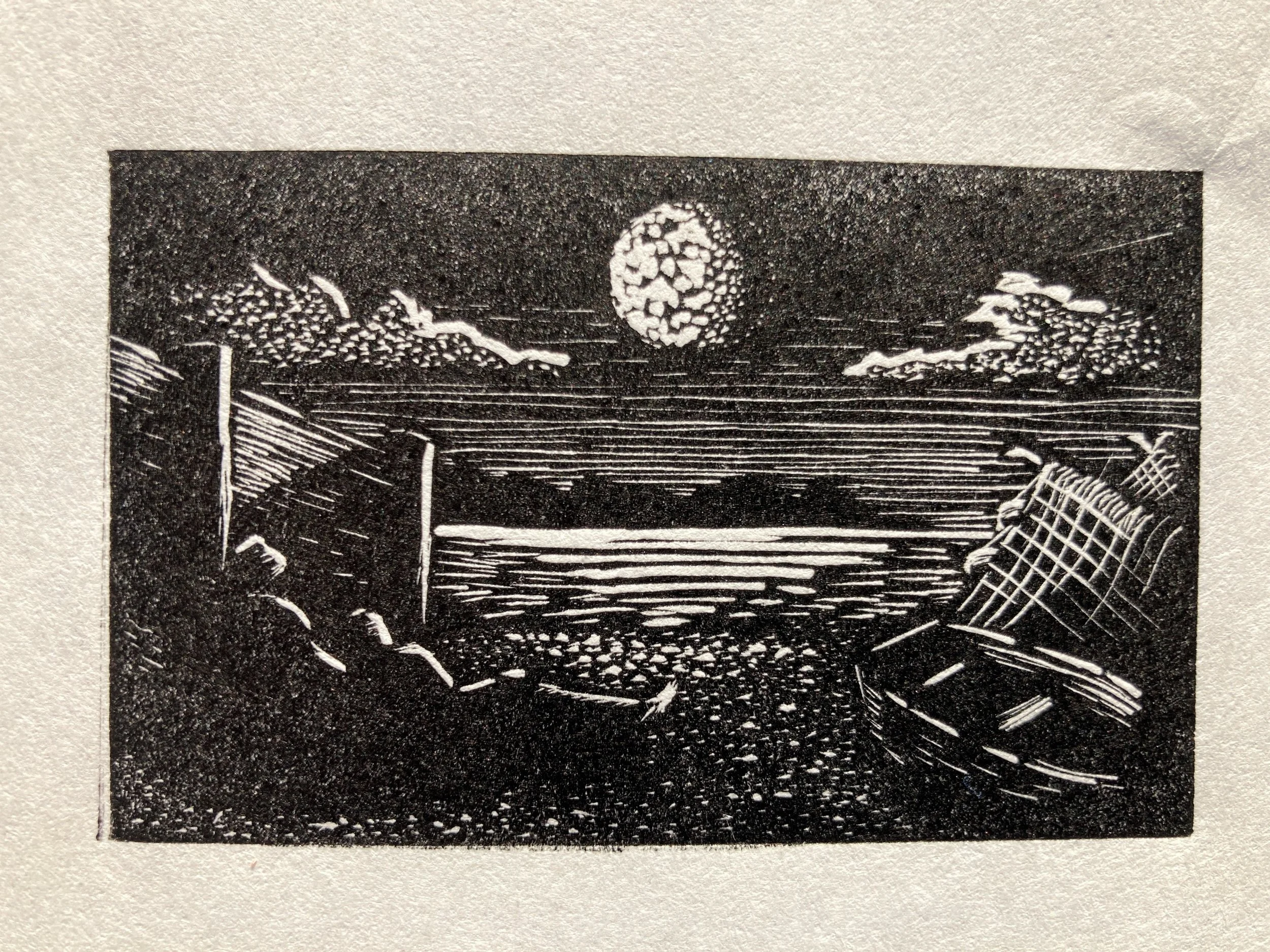 "Lovers on a moonlit beach"
