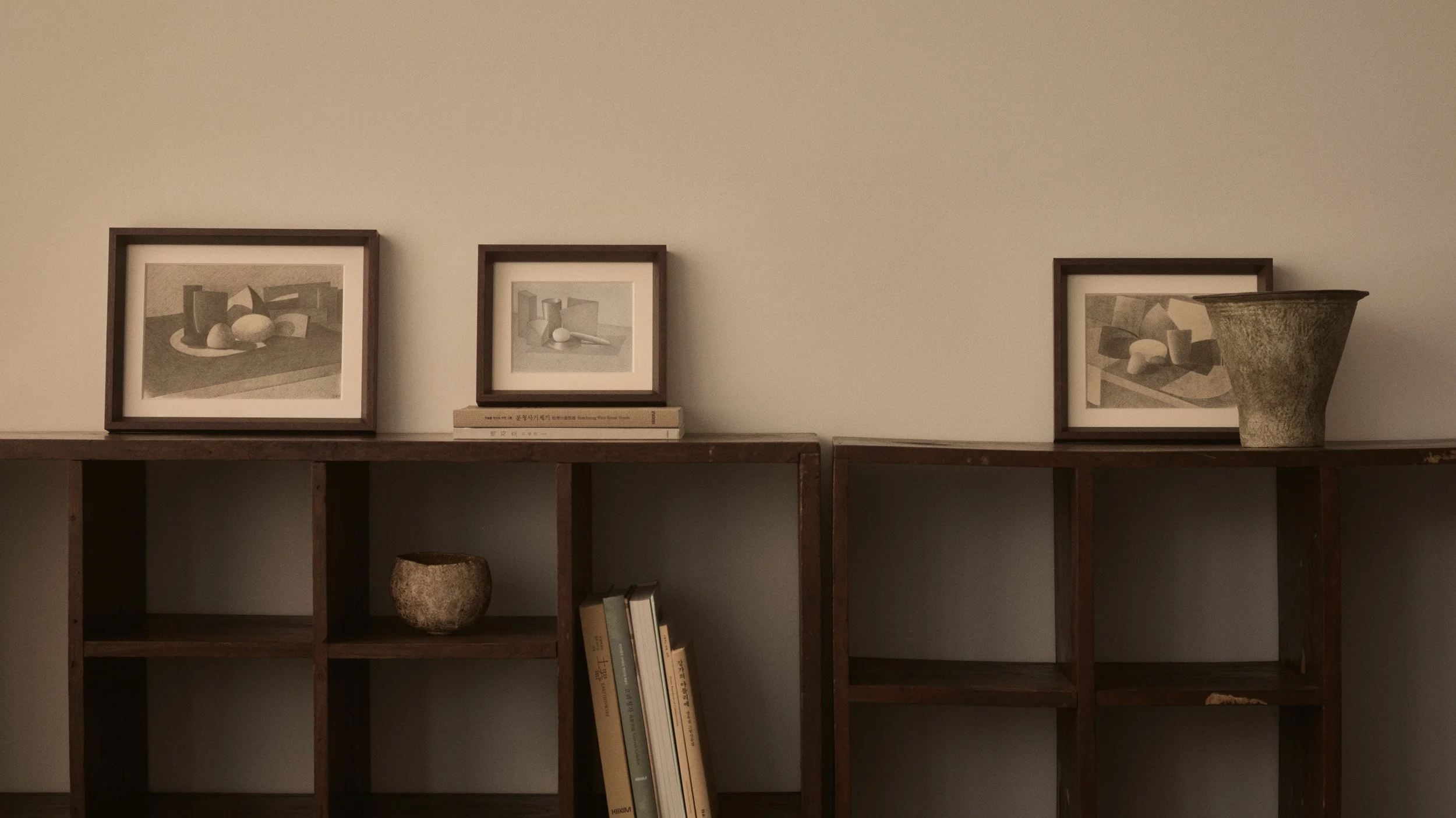 Silverpoint and goldpoint drawings shot at Francis Gallery alongside original Le Corbusier, Pierre Jeannerat furniture courtesey of Rajan Bajani. Feb 2026