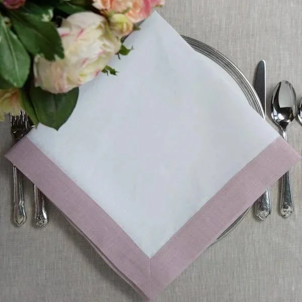 White with Dusty Pink Frame Large Napkin
