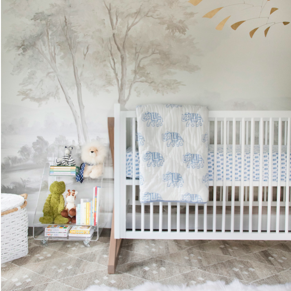Calmsden Grisaille sophisticated mural by Susan Harter Papermurals / Nursery designer by Erin Gates Design