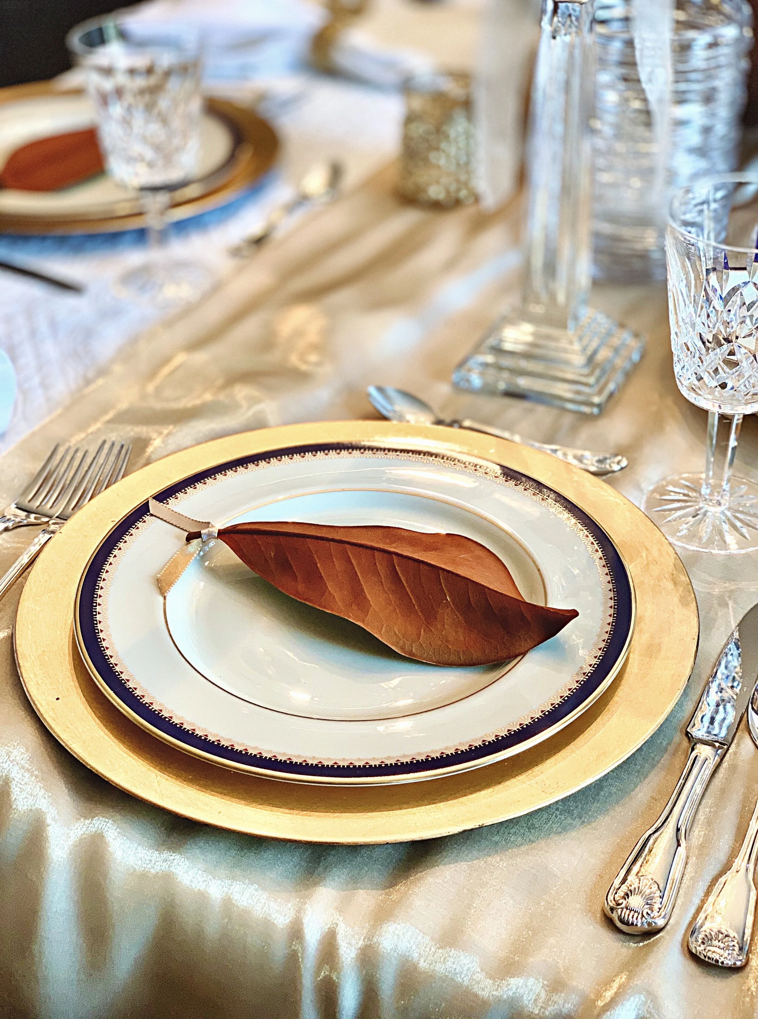 Not Your Typical Holiday Tablescape - Magnolia Leaves