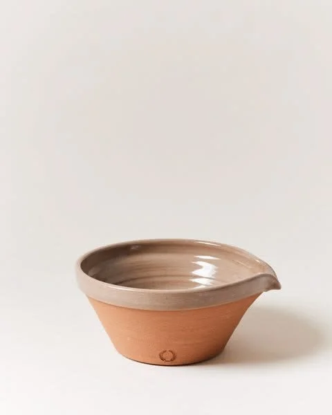 Handmade Provence Clay stoneware French country mixing bowl with pour spout, wheel-thrown in Vermont, from MERZE Lifestyle.