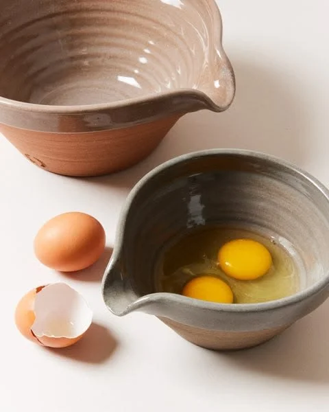 Handmade Provence Clay stoneware French country mixing bowl with pour spout, wheel-thrown in Vermont, from MERZE Lifestyle.