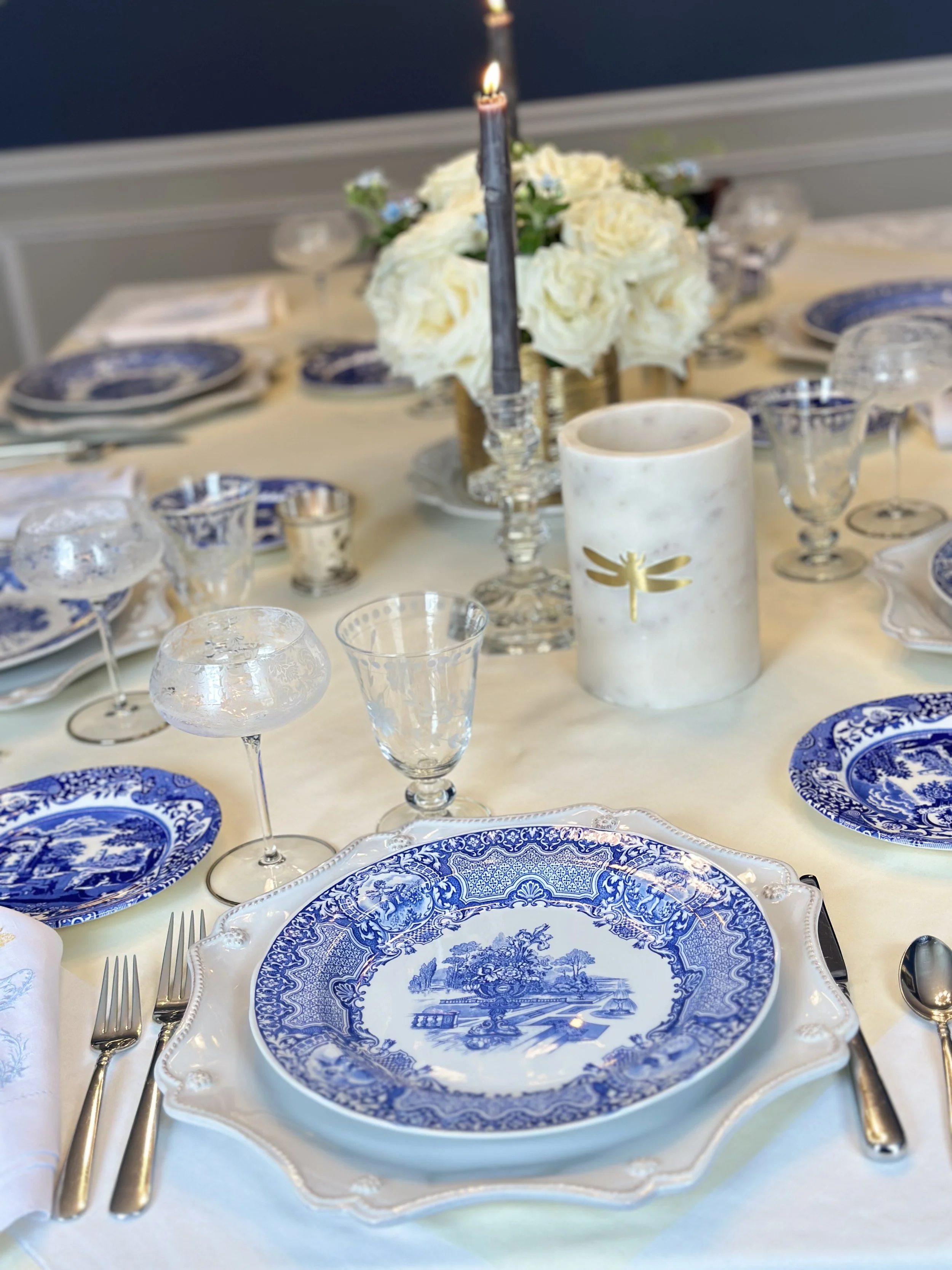 Mixing Old and New: Designing a Blue and White Table That Feels Like Home