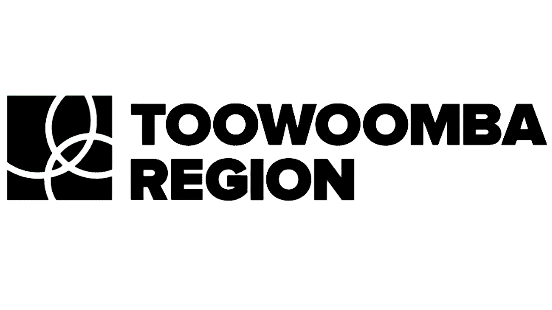 Black and white logo for Toowoomba Region featuring overlapping circular patterns to the left of the region's name.