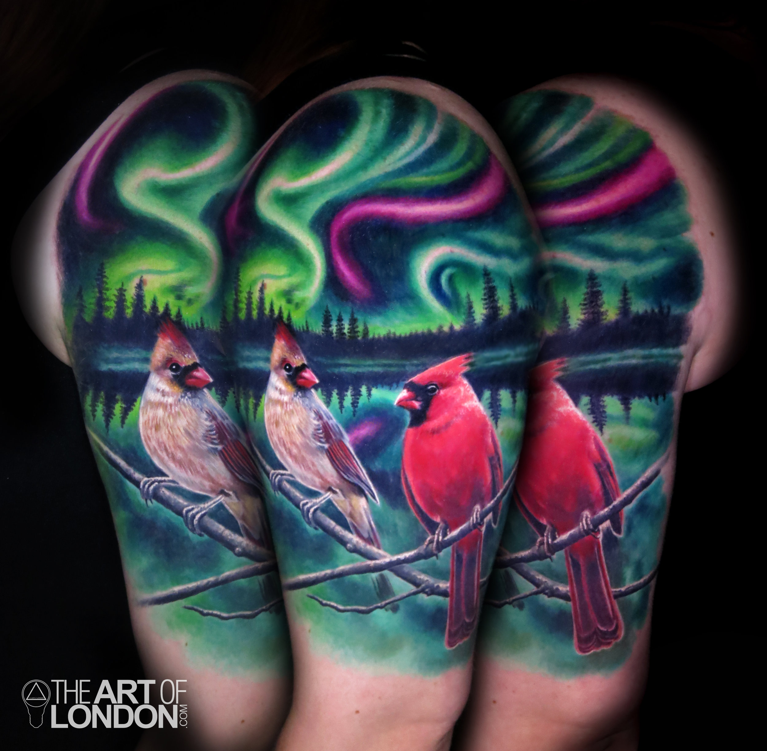 cardinals lovebirds northern lights aurora borealis tattoo.jpg