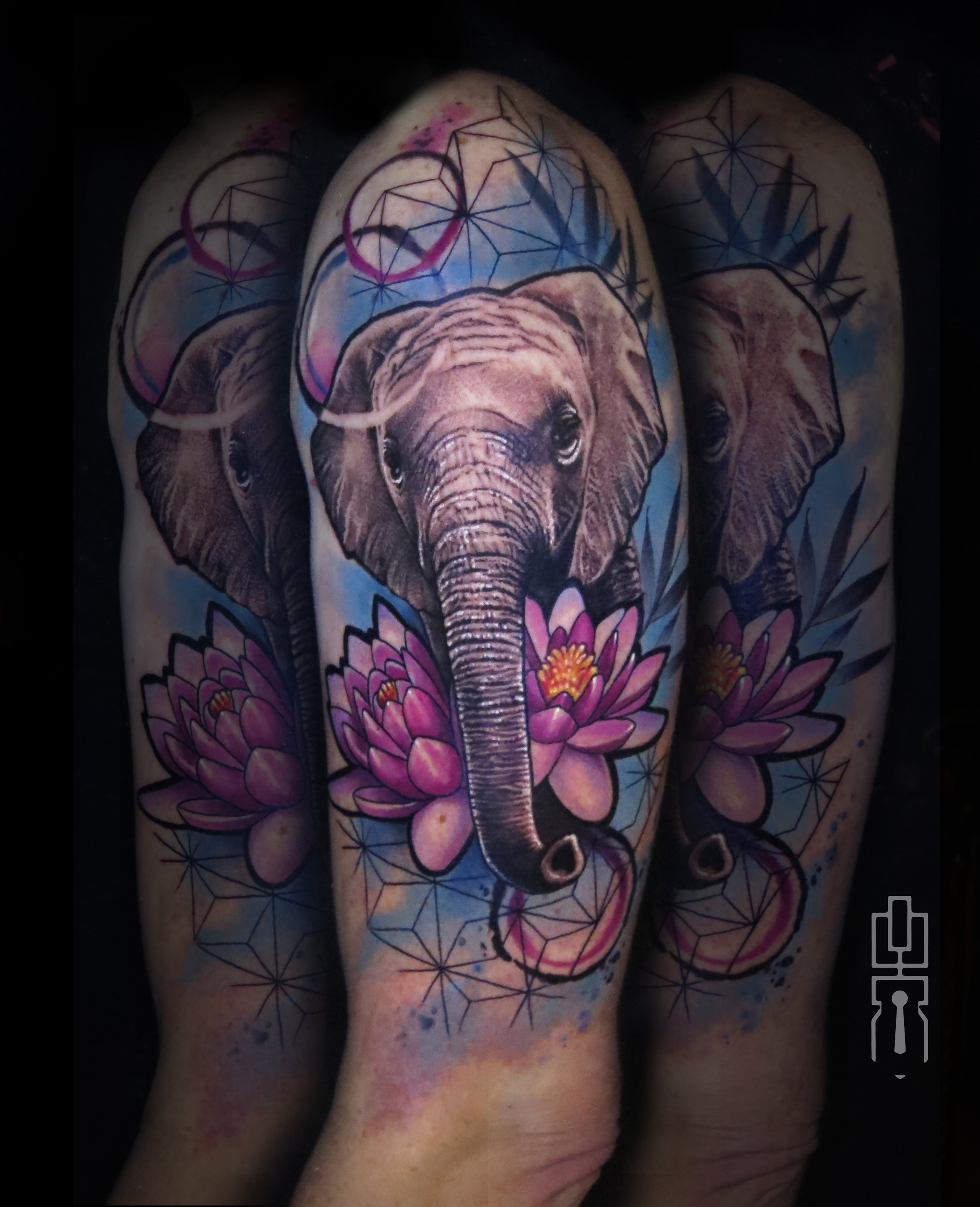elephant lotus tropical tattoo 2.jpg