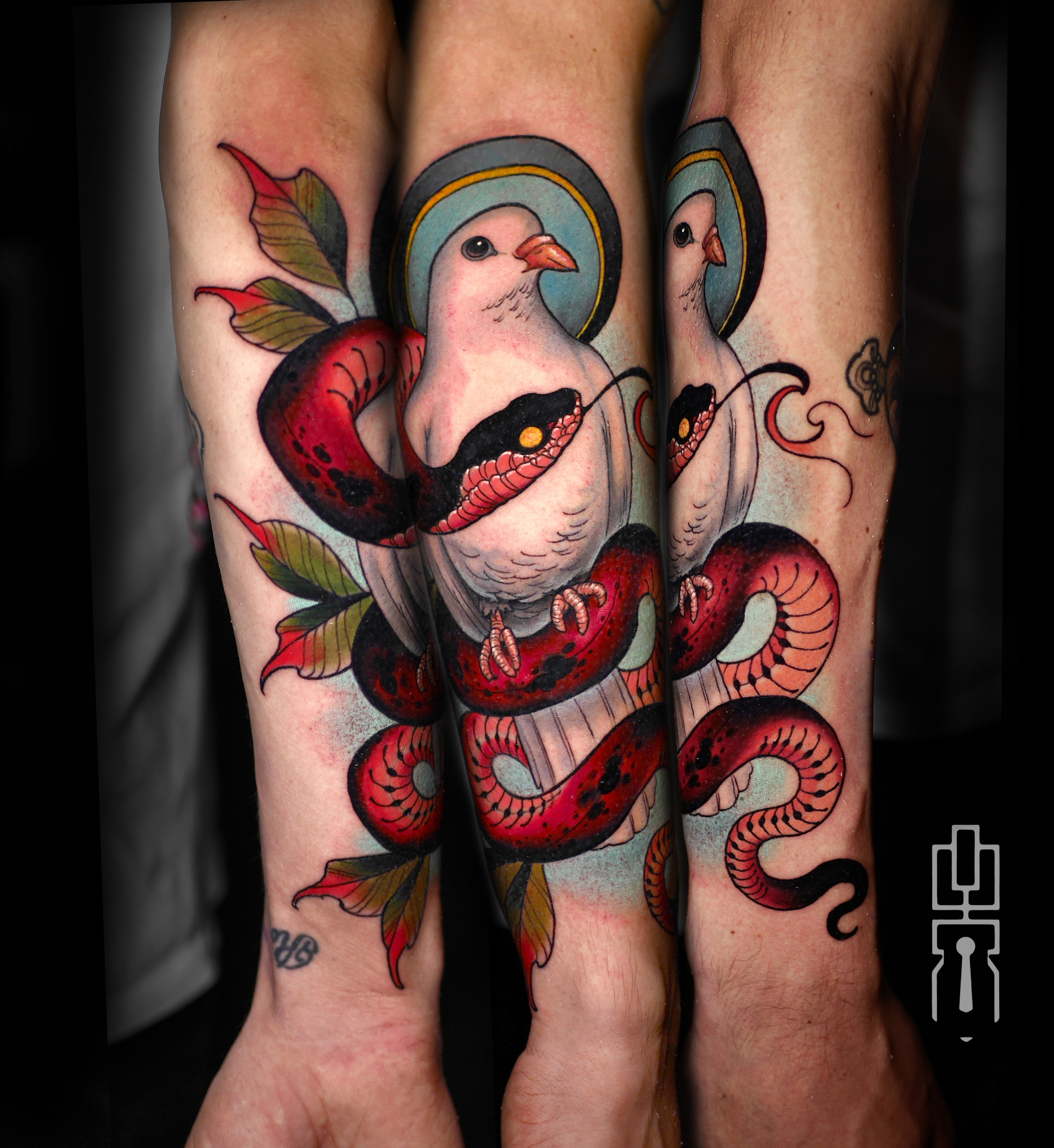 dove and snake neotrad tattoo full.jpg