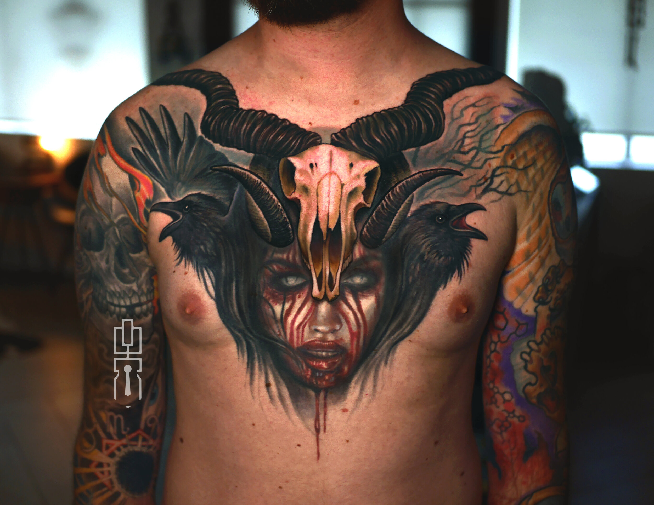 metal witch goat skull chest piece tattoo.jpg