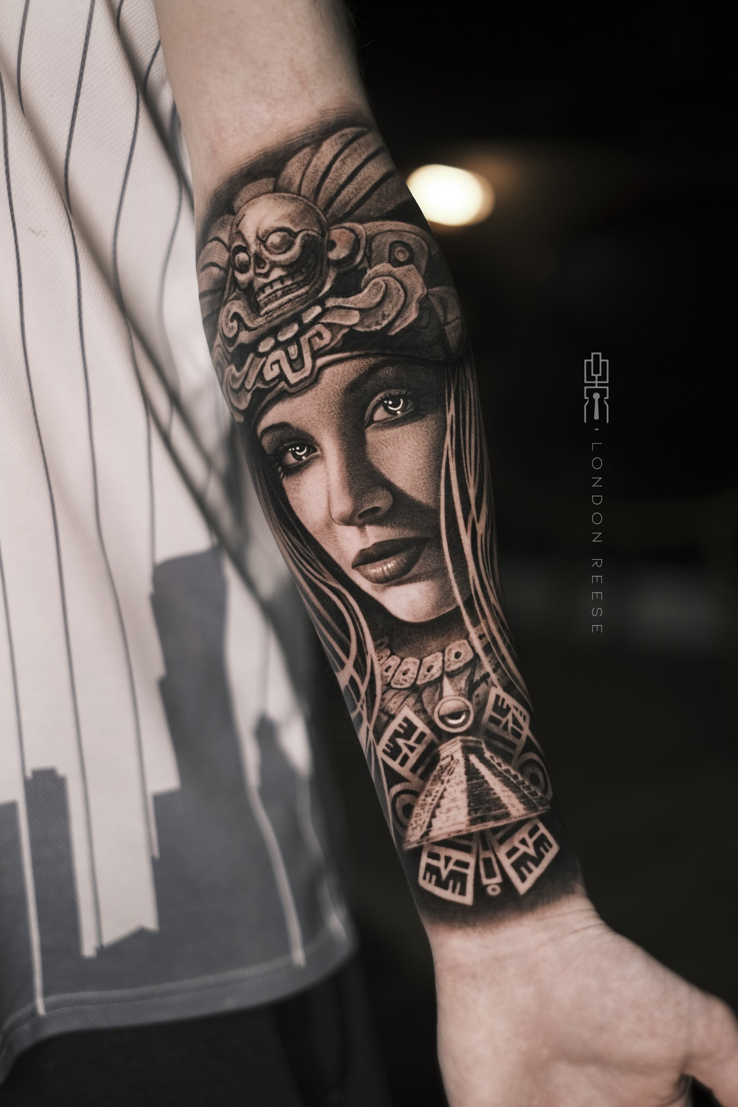 mayan aztec headdress girl chichen itza tattoo.jpg