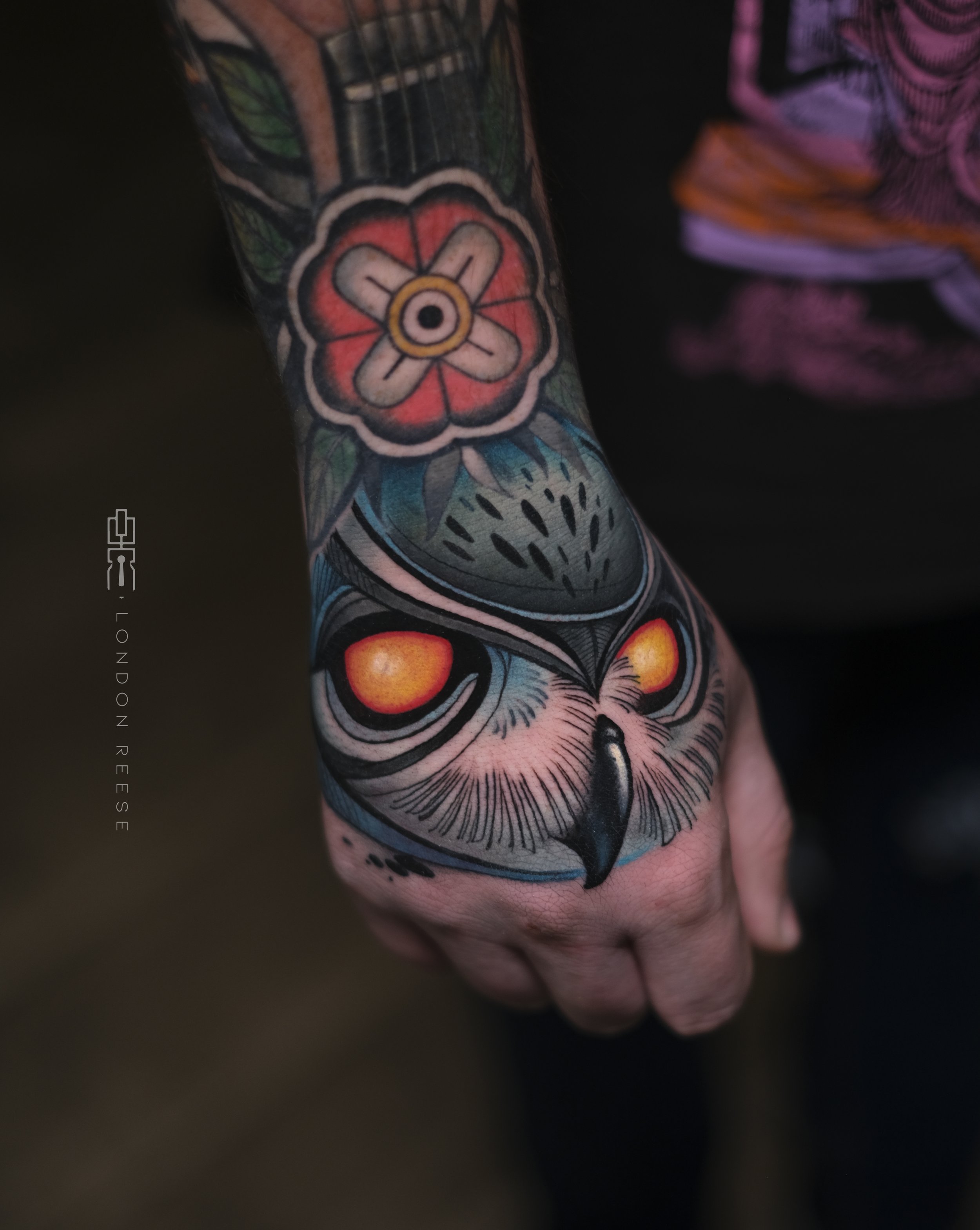 Painted Temple  Tattoos  Billy Williams  Neo Traditional Flower hand  tattoo