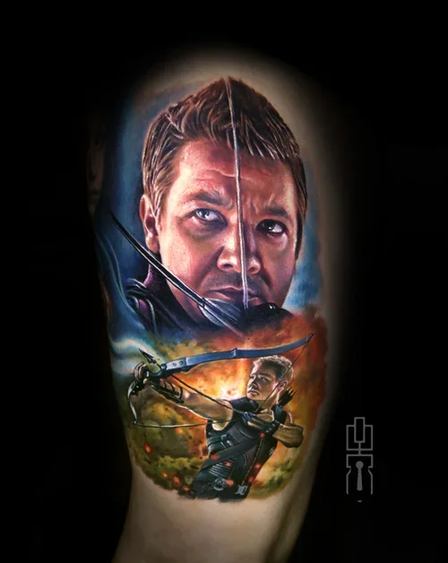 hawkeye+jeremy+renner+avengers+marvel+tattoo.webp