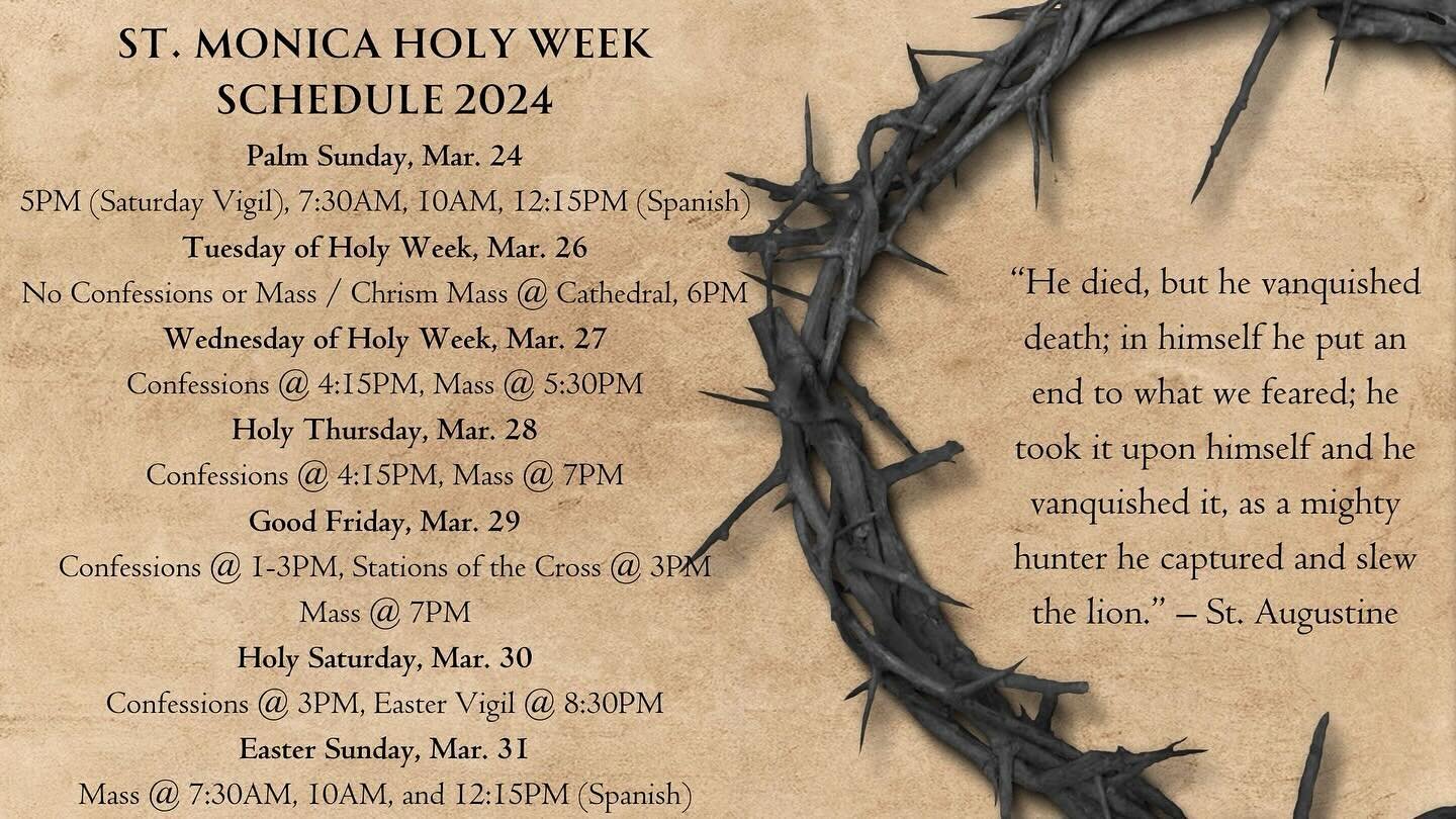 Holy Week is just around the corner, and we encourage you all to take advantage of the vast availability of the Eucharist and Reconciliation, which shall best prepare us for greater union with our Lord; He who shall take all of our sin and suffering 