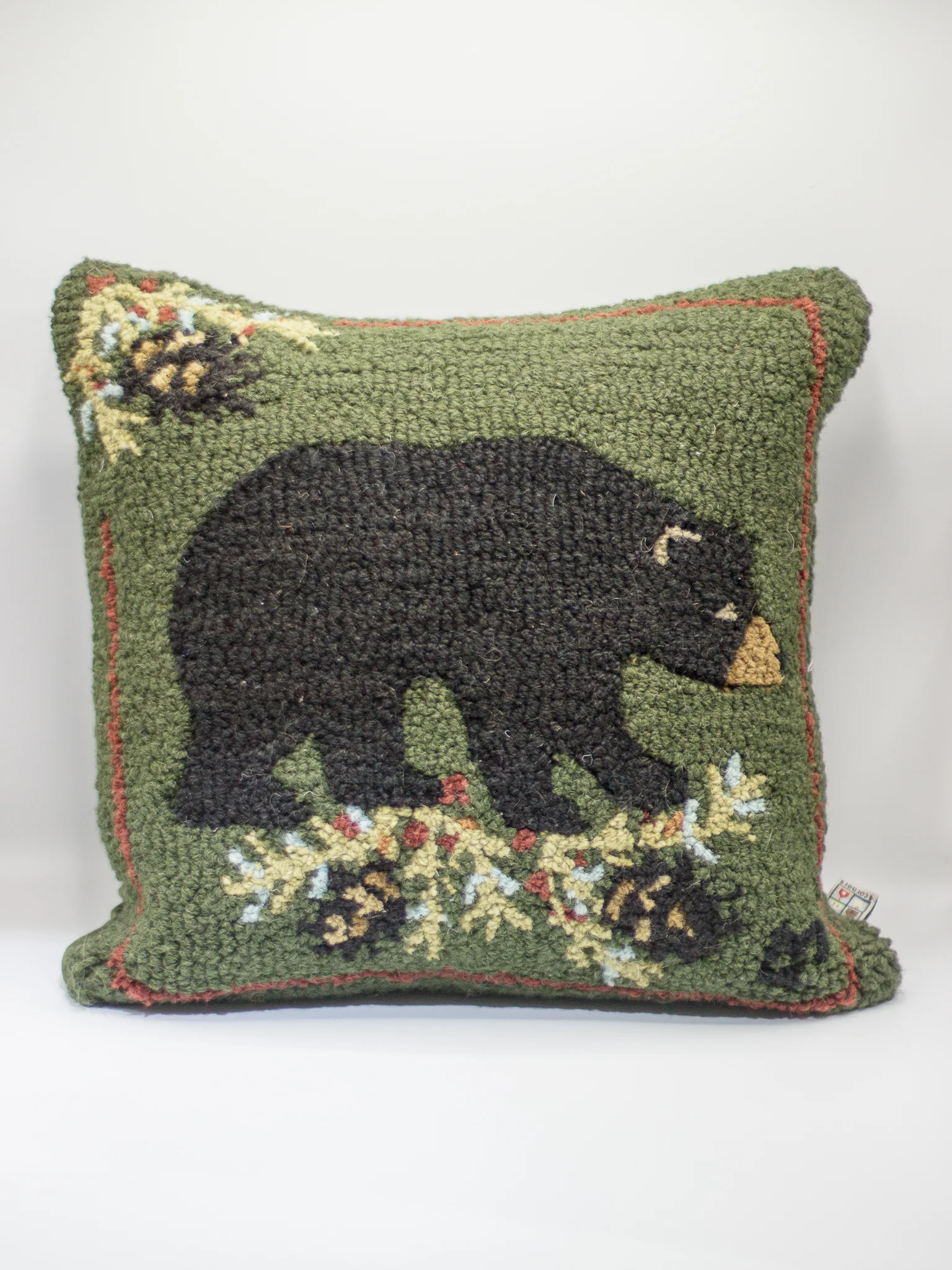 Black Bear Bear Pillow - Forest Green