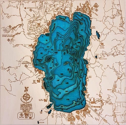 Mini Lake Tahoe 3D Wood Map