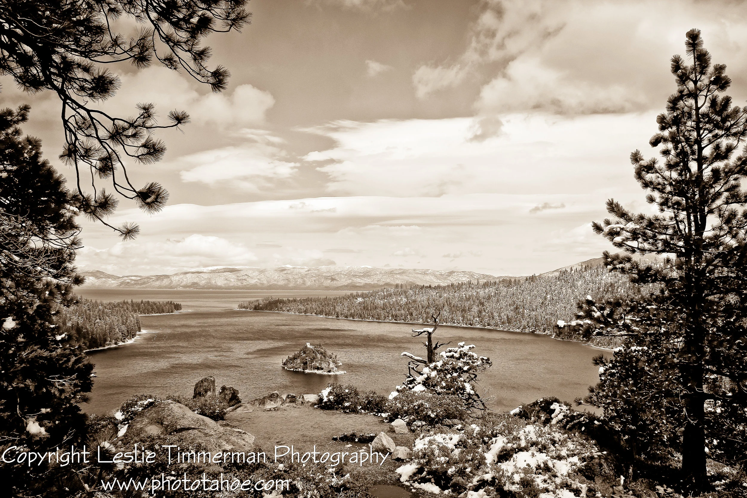 "Emerald Bay First Snow" by Leslie Timmerman