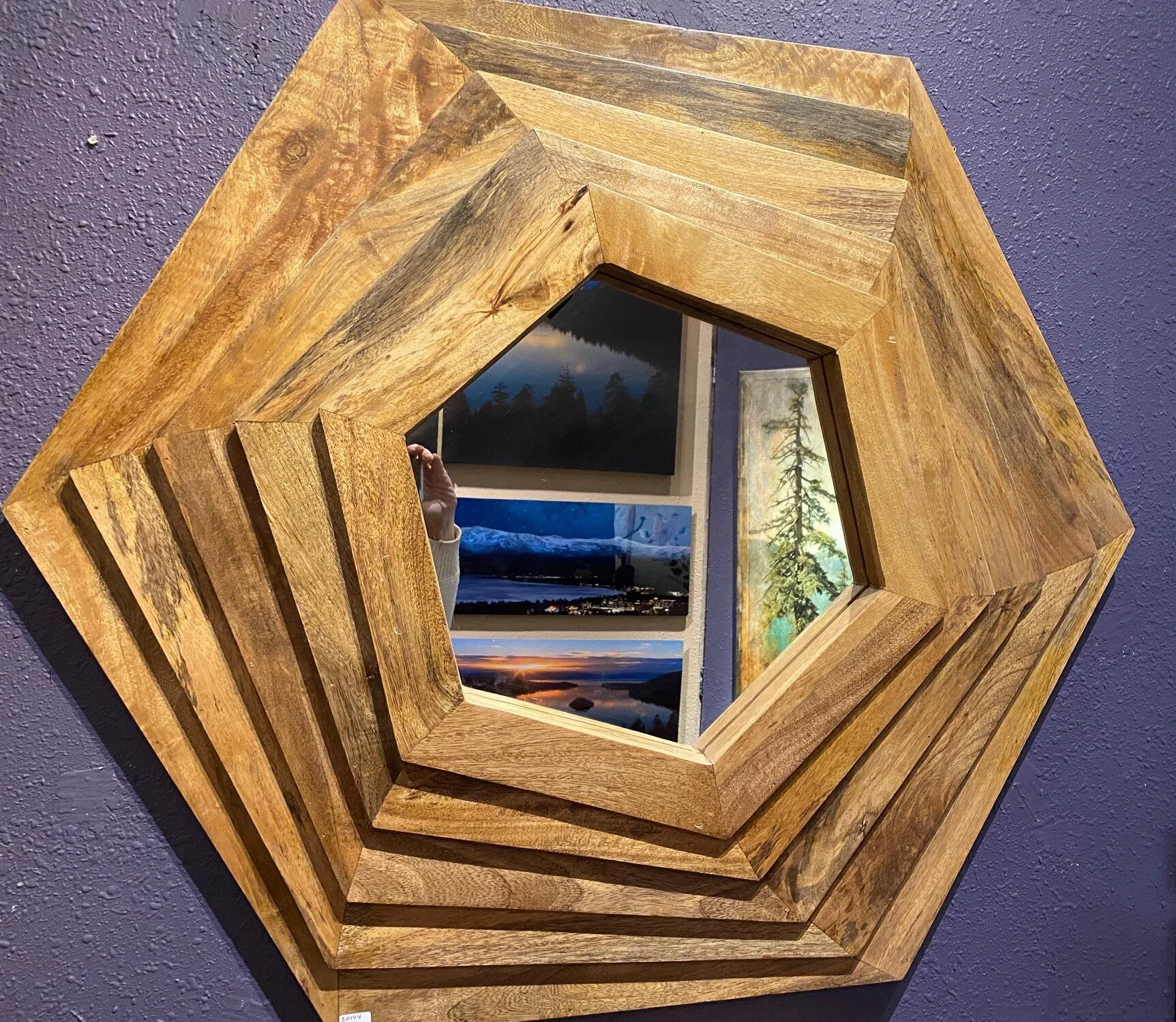 Stacked Wood Hexagon Mirror