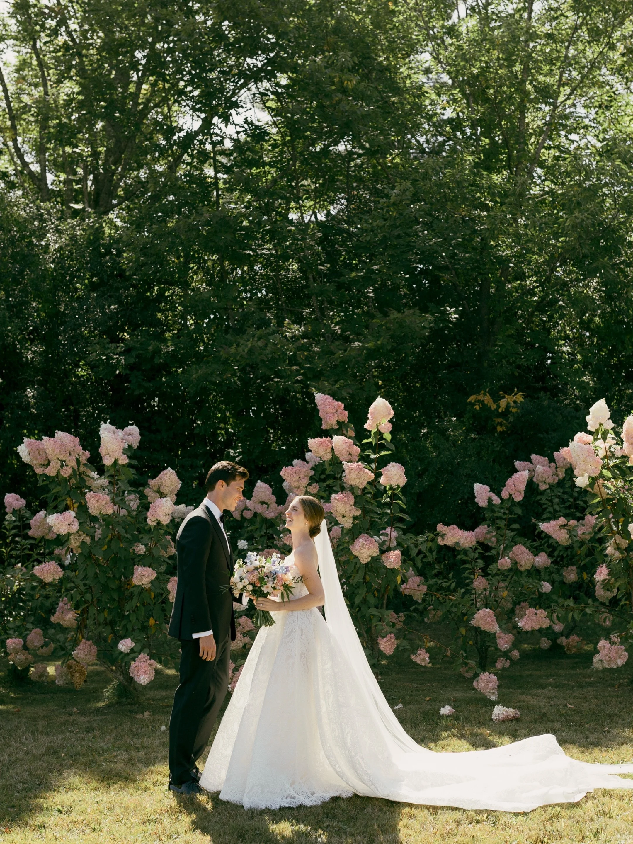 Carolyn + Ryan. Blessed with the most perfect September day in Maine, where the sun dazzles and dances around each beautiful detail, casting poetic shadows and kissing tablescapes. Where hydrangea blooms put on their most brilliant display, yet someh